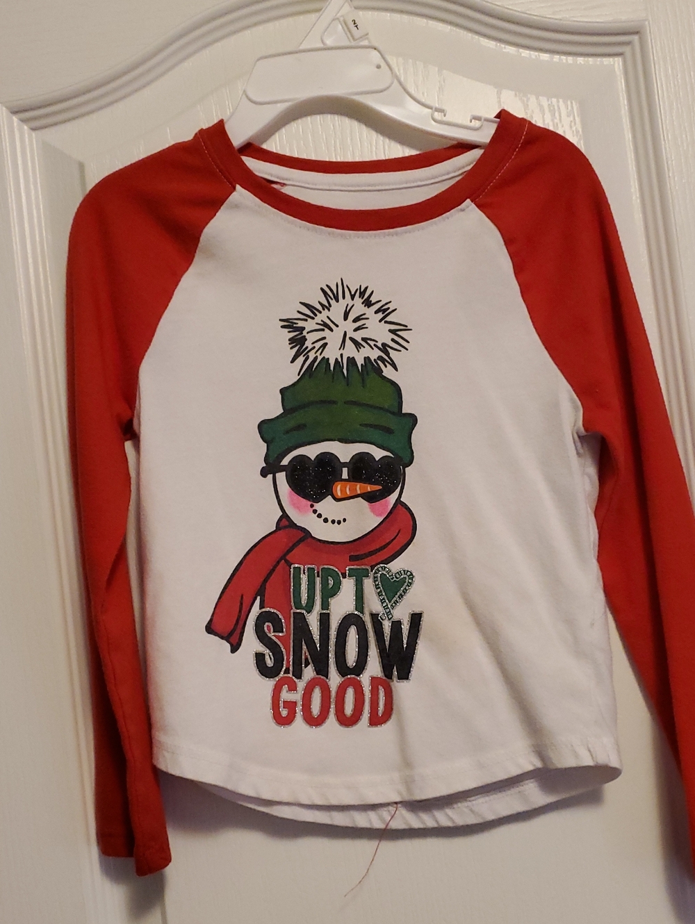 Holiday Time Red & White Snowman Long Sleeve Tee